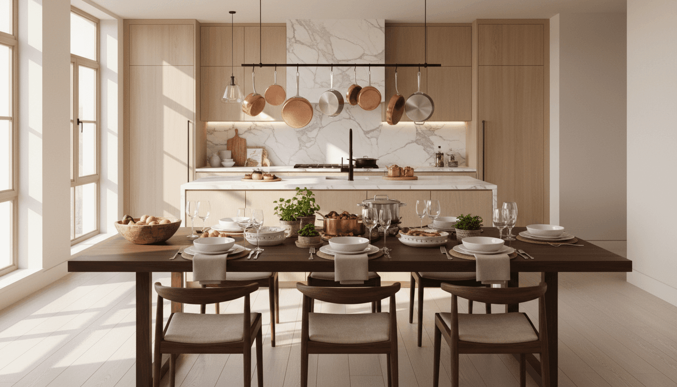 Styled open concept kitchen and dining area in a Toronto loft